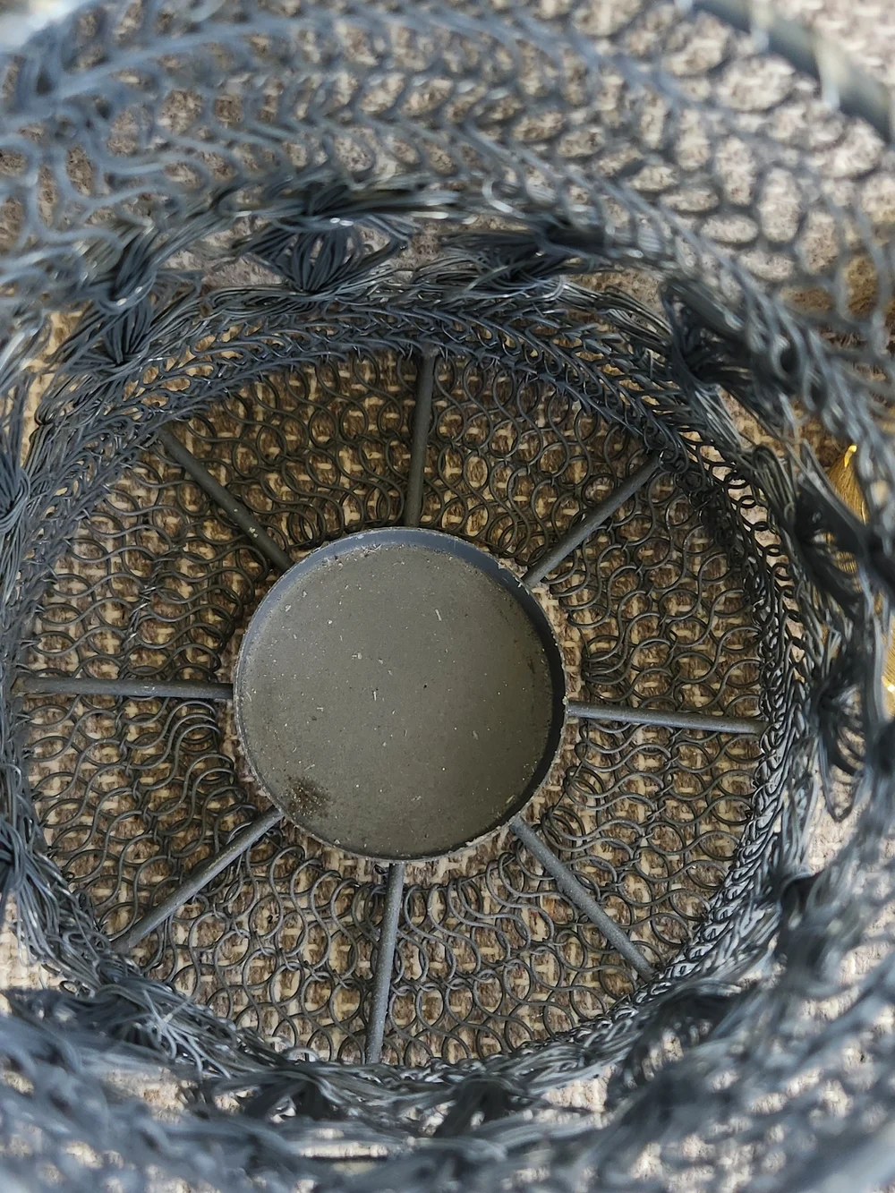 Decorative Gray Wire Lantern with Gold Candle Accent